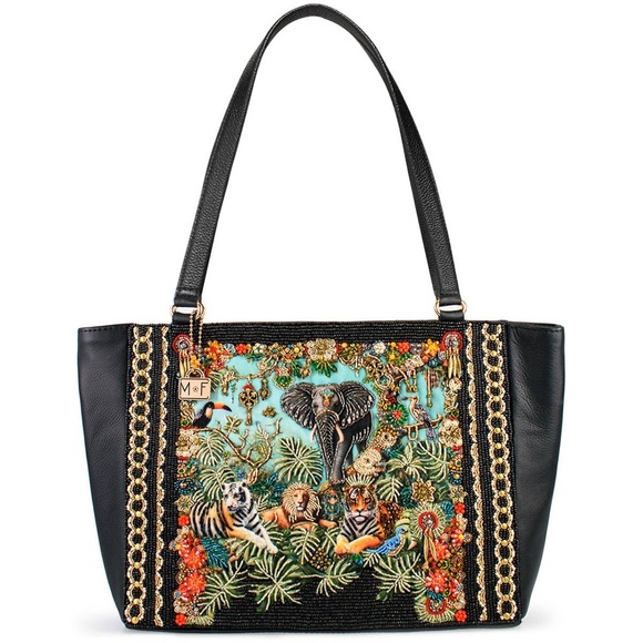 Mary Frances Handbags - Mary Frances Beaded Safari Animal Tote Bag – Elephant Tiger Lion Jungle